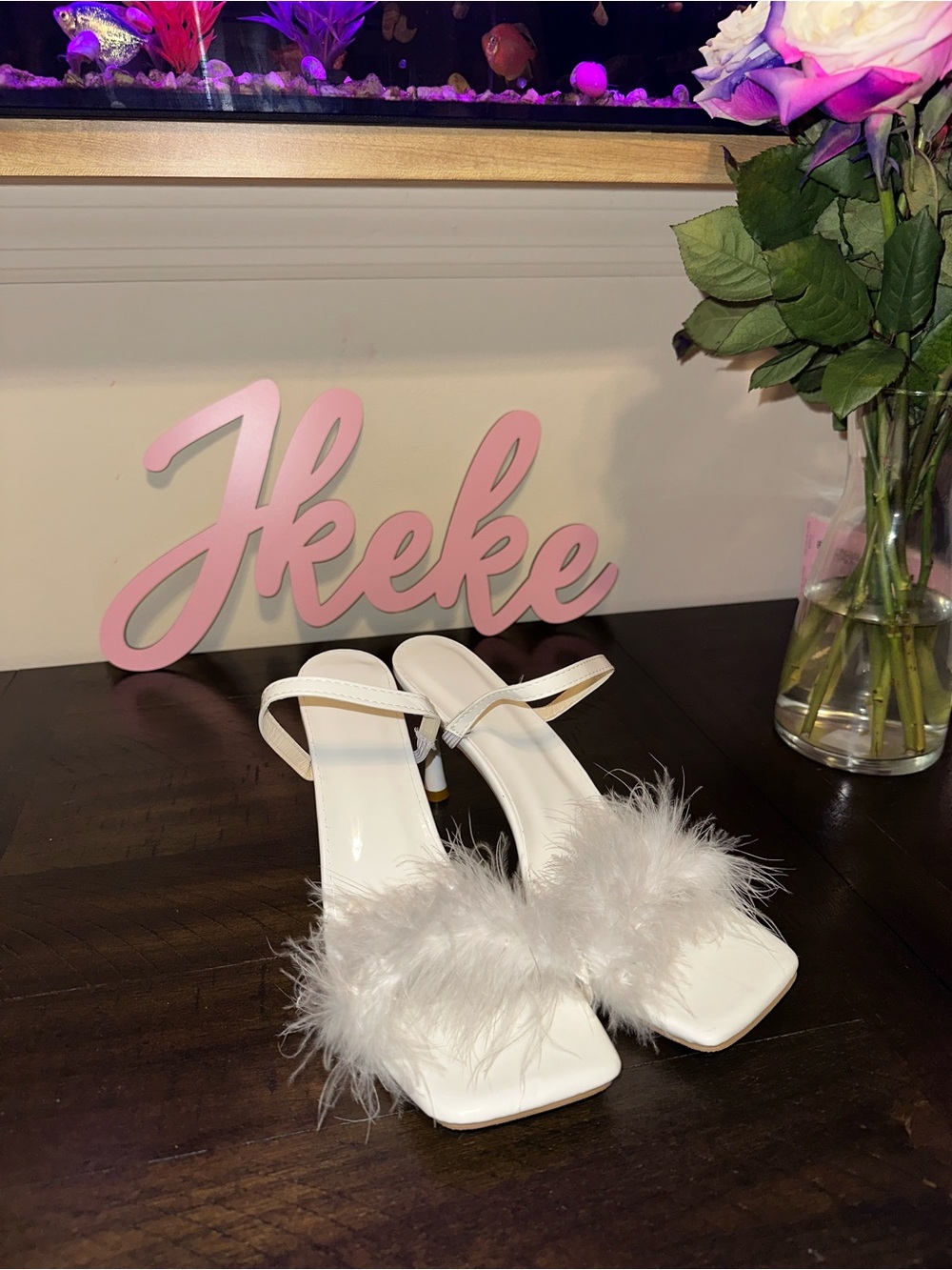 White Feathered Women's Heels sizes 6, 7, 8, 9, 10